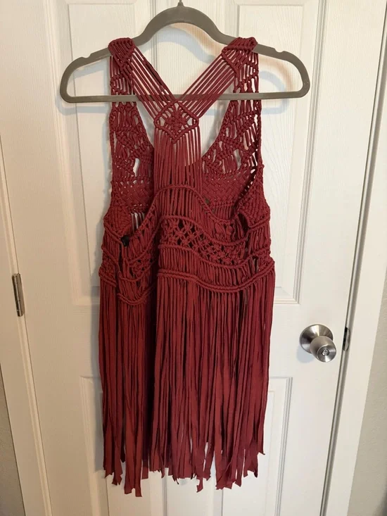 Zara Macramé Fringe Boho Top Rust Crochet Festival Tank Size M - Picture 5 of 5